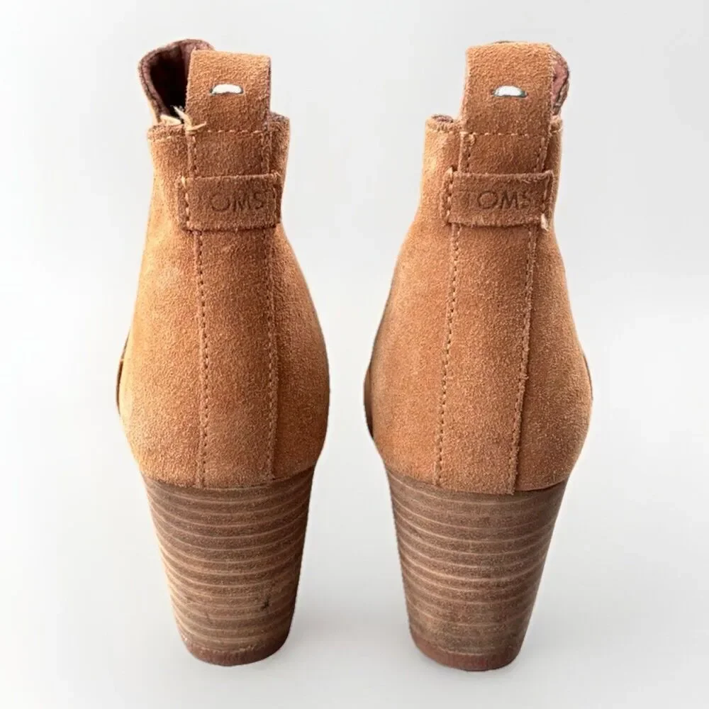 TOMS Kelsey Women's Tan Oiled Nubuck Suede Wedge Chelsea Ankle Booties Size 8